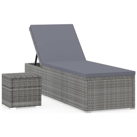 Lusso Casadino - Lettino Prendisole Con Cuscino E Tavolino In Polyrattan Grigio - Foto 1