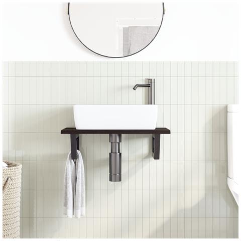 Ripiano A Parete Per Lavabo In Acciaio E Massello Di Rovere - Foto 2