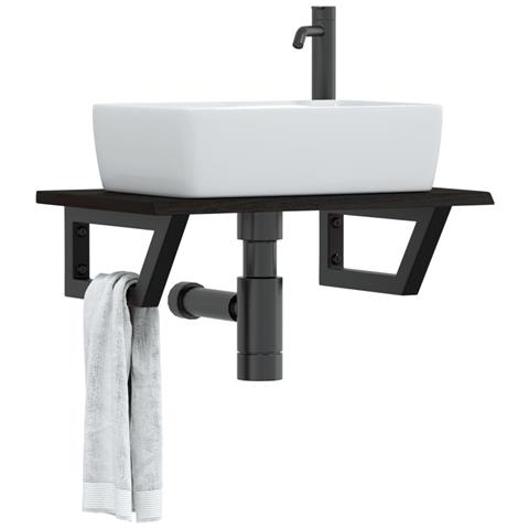 Ripiano A Parete Per Lavabo In Acciaio E Massello Di Rovere - Foto 8