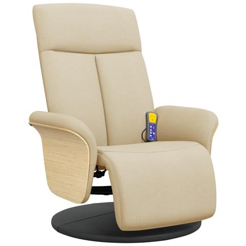 Poltrona Reclinabile Massaggiante con Poggiapiedi Crema Tessuto - Foto 1