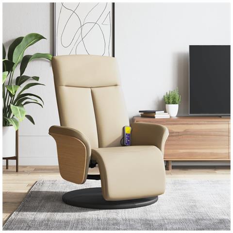 Poltrona Reclinabile Massaggiante con Poggiapiedi Crema Tessuto - Foto 2