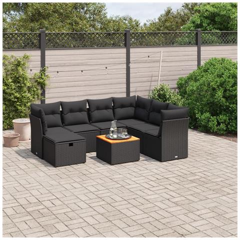 Set Divani da Giardino con Cuscini 8 pz Nero in Polyrattan - Foto 2
