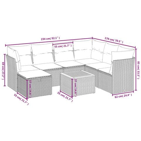 Set Divani da Giardino con Cuscini 8 pz Nero in Polyrattan - Foto 4