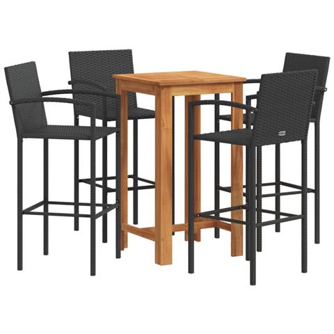 Set Bar da Giardino 5 pz Nero in Legno Acacia e Polyrattan - Foto 1