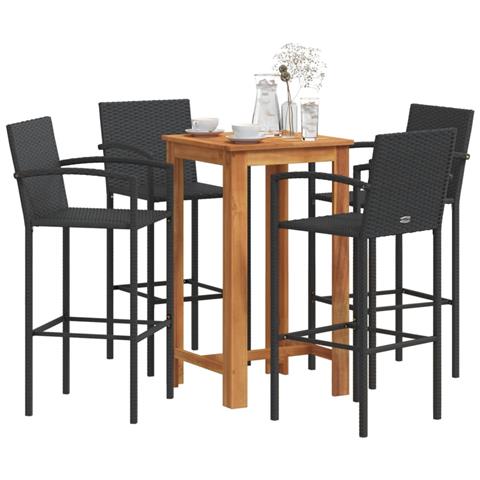 Set Bar da Giardino 5 pz Nero in Legno Acacia e Polyrattan - Foto 2