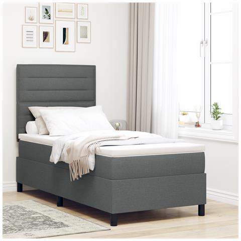 Letto con Box Spring e Materasso Grigio Scuro 80x200 cm Tessuto - Foto 2