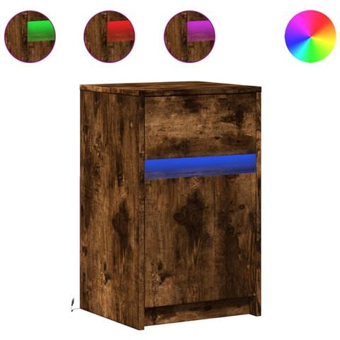 Comodino con Luci LED Rovere Fumo in Legno Multistrato - Foto 1