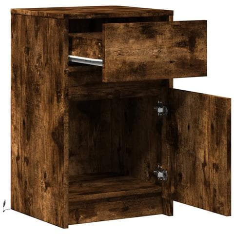 Comodino con Luci LED Rovere Fumo in Legno Multistrato - Foto 9
