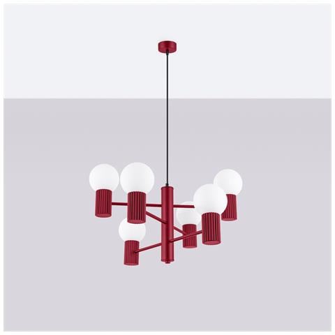 Lampadario Halo 6 Bordeaux Sl. 1837 - Moderno Lampadario Borgogna 230x64x64 Cm - Foto 2