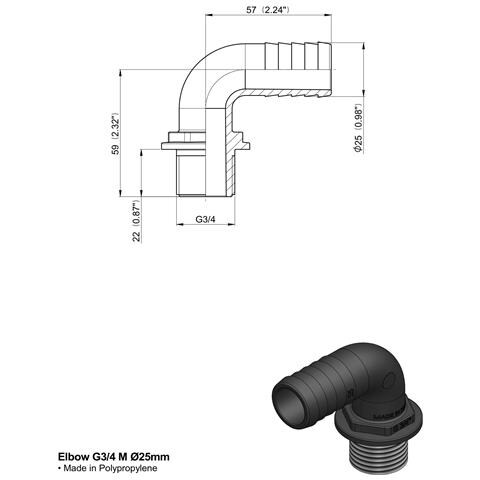 Raccordo Portagomma 90° Filetto Maschio G 3/4"" E Diametro 25mm Confezione Da 25 Pezzi - Foto 2