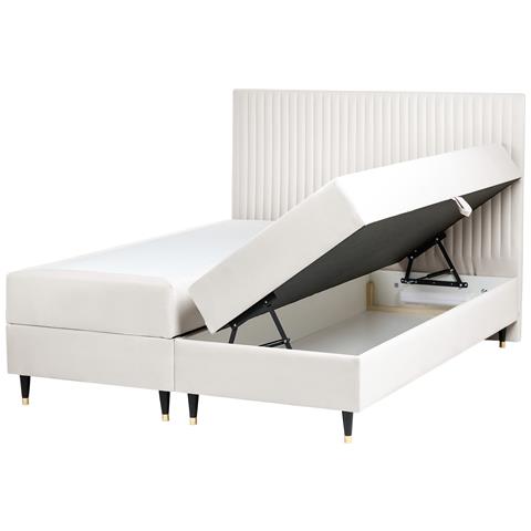 Divano Letto Con Contenitore Velluto Dame 160 X 200 Cm Bianco Sporco - Foto 2