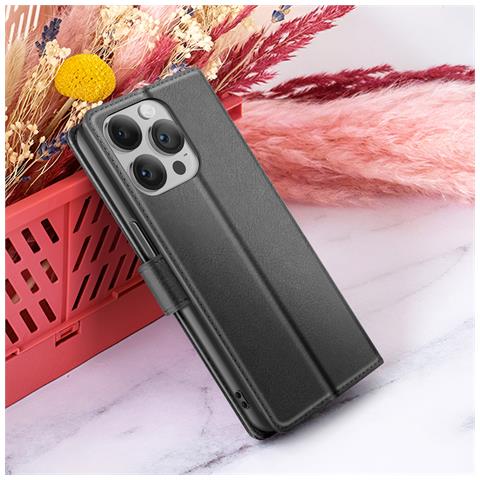 Custodia A Portafoglio Per Iphone 14 Pro Max Con Supporto E Linguetta Magnetica, Nero - Foto 2