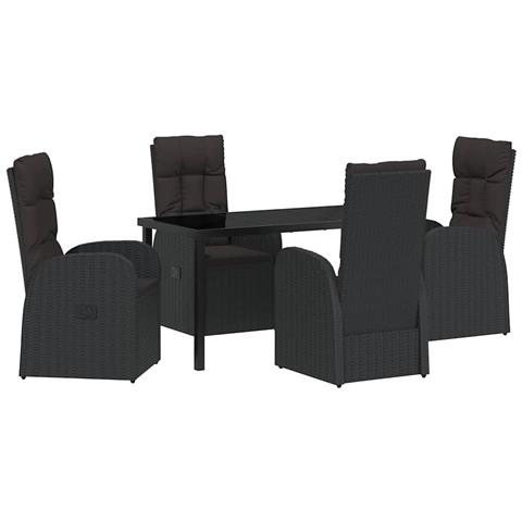 Set da Pranzo per Giardino con cuscino 5 pcs Nero polyrattan - Foto 1