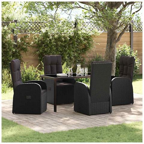 Set da Pranzo per Giardino con cuscino 5 pcs Nero polyrattan - Foto 2
