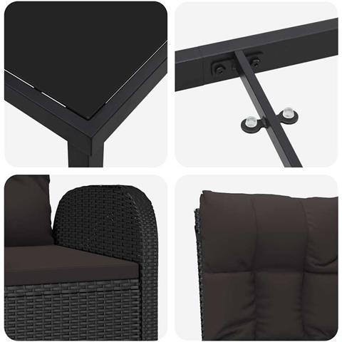 Set da Pranzo per Giardino con cuscino 5 pcs Nero polyrattan - Foto 9