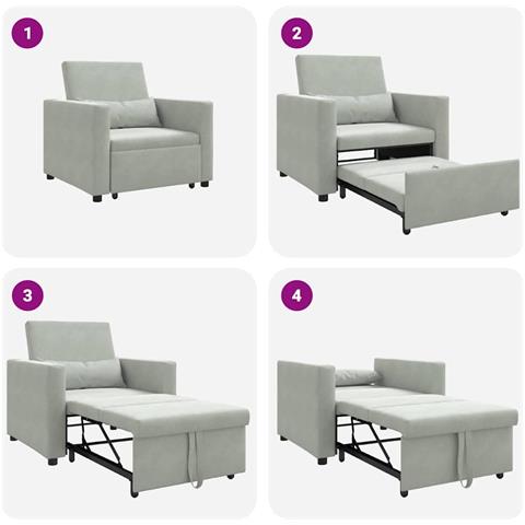 Divano Letto Singolo Grigio chiaro 90 x 165 x 87 cm Velluto - Foto 9