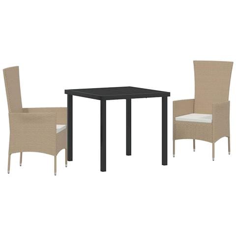Set da Pranzo per Giardino con cuscino 3 pcs Beige polyrattan - Foto 1