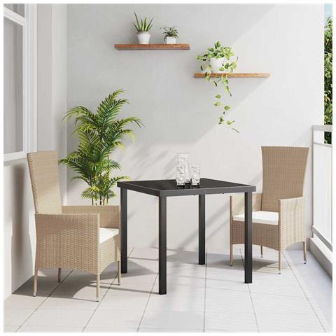 Set da Pranzo per Giardino con cuscino 3 pcs Beige polyrattan - Foto 2