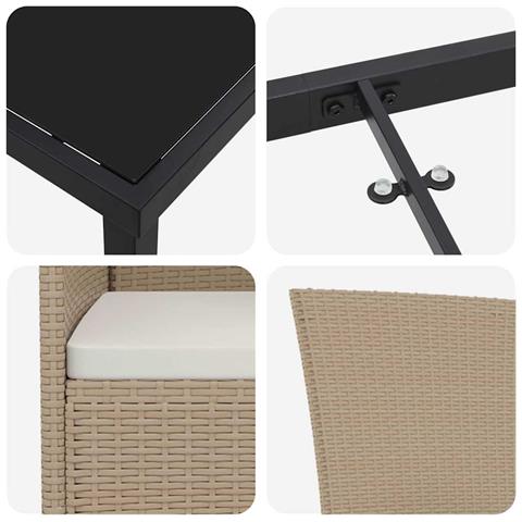 Set da Pranzo per Giardino con cuscino 3 pcs Beige polyrattan - Foto 9