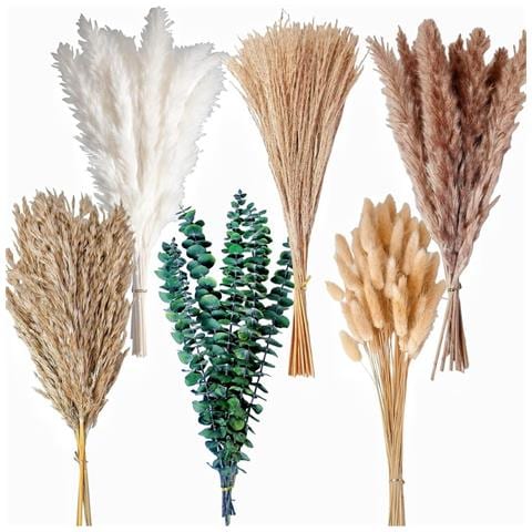Bouquet Di Fiori Secchi Da 110 Steli - Composizione Di Erba Di Pampas, Canne Ed Eucalipto - Foto 1
