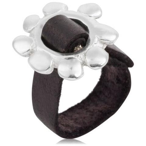 Anello ""cadmi"" Con Fibbia In Pelle Nera Placcata Argento Sterling 925 - Foto 1