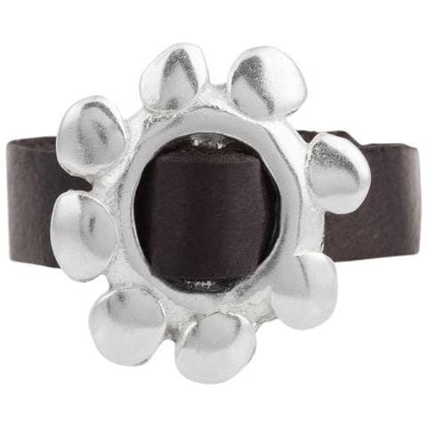 Anello ""cadmi"" Con Fibbia In Pelle Nera Placcata Argento Sterling 925 - Foto 4