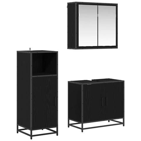 Set di mobili per il bagno 3 pcs Rovere Nero Legno multistrato - Foto 1
