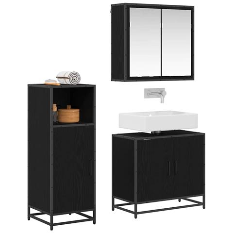 Set di mobili per il bagno 3 pcs Rovere Nero Legno multistrato - Foto 2