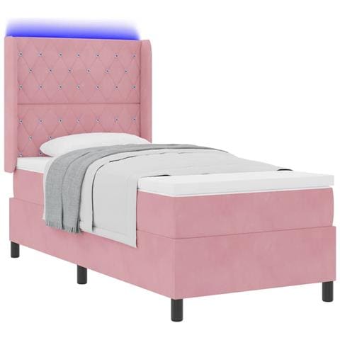 Letto a molle con materasso con led Rosa 100 x 200 cm Velluto - Foto 1