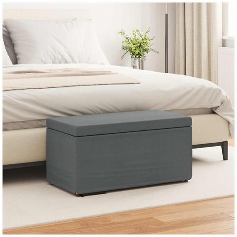 Pouf Grigio scuro Tessuto e Legno Ingegnerizzato - Foto 2