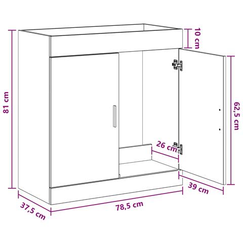 Mobiletto da Bagno Sotto Lavabo Rovere Nero 78,5 x 37,5 x 81 cm - Foto 7