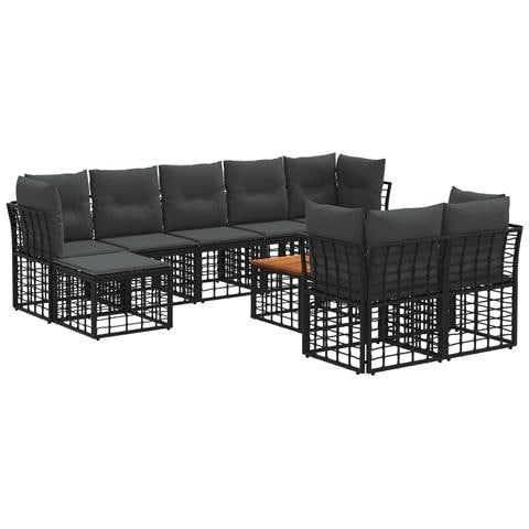 Set di divani da esterno 10 pcs Nero e Grigio scuro Poliestere - Foto 1
