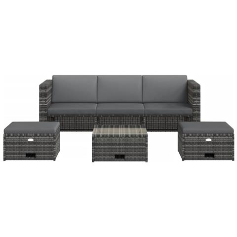 Set Divani Da Giardino 4 Pz Con Cuscini In Polyrattan Grigio - Foto 2