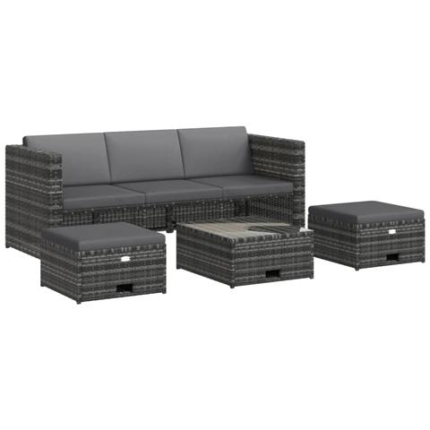 Set Divani Da Giardino 4 Pz Con Cuscini In Polyrattan Grigio - Foto 1
