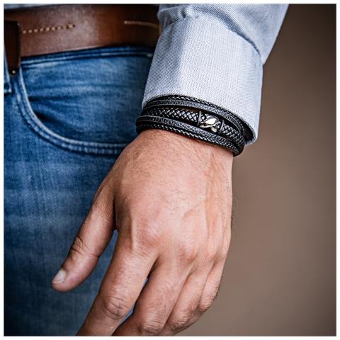 Bracciale in Pelle da Uomo, ""Flake"", 23cm, Argento - Foto 16