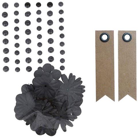 Perline Adesivi & Fiori Di Carta - Nero + 20 Etichette Kraft Con Gagliardetto - Foto 1