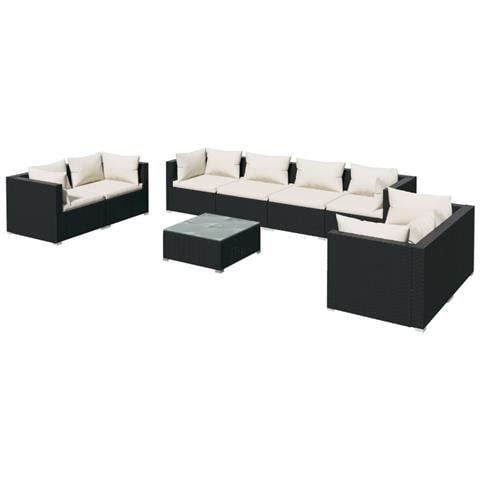 Set Divani Da Giardino 9 Pz Con Cuscini In Polyrattan Nero - Foto 1