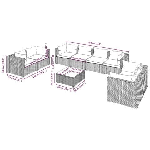 Set Divani Da Giardino 9 Pz Con Cuscini In Polyrattan Nero - Foto 10
