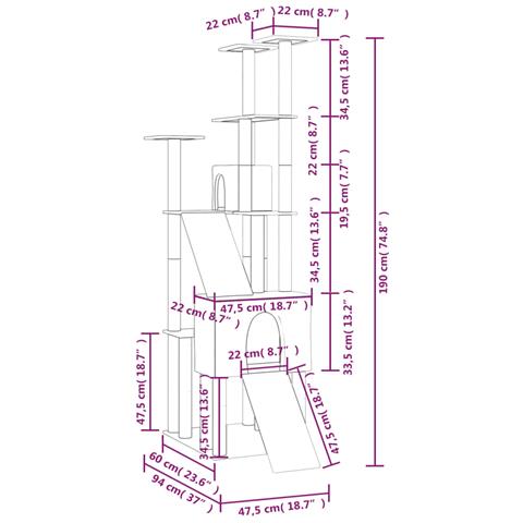 Albero Per Gatti Con Tiragraffi In Sisal Crema 190 Cm - Foto 6