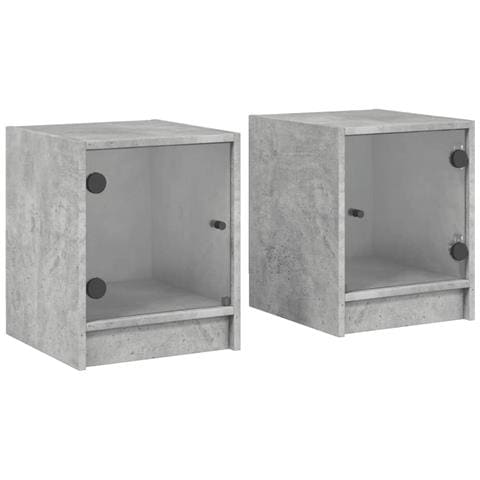 Comodini Con Ante In Vetro 2pz Grigio Cemento 35x37x42 Cm - Foto 2