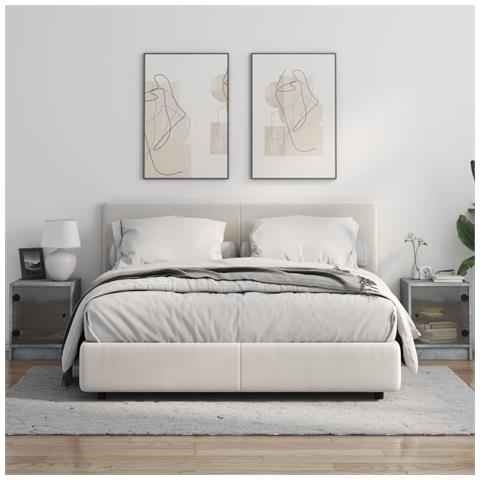 Comodini Con Ante In Vetro 2pz Grigio Cemento 35x37x42 Cm - Foto 3