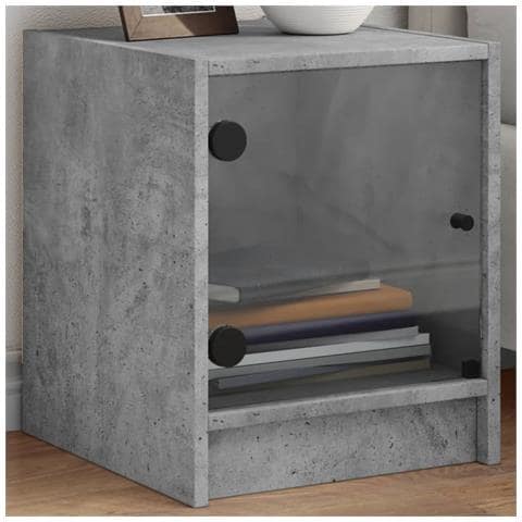 Comodini Con Ante In Vetro 2pz Grigio Cemento 35x37x42 Cm - Foto 1