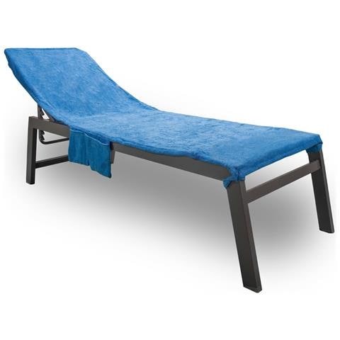 Telo Mare Lettino In Spugna Tinta Unita Con Tasche Modello Pool&beach Lettino Nautical Blue - Foto 1