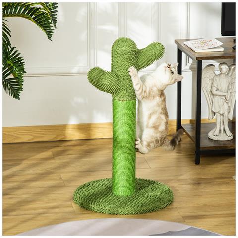 Albero Tiragraffi Per Gatti A Forma Di Cactus Con Corde In Sisal, 40x40x65 Cm, Verde - Foto 6