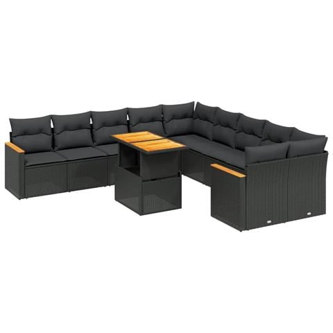 Set Divani Da Giardino 11 Pz Con Cuscini In Polyrattan Nero - Foto 1