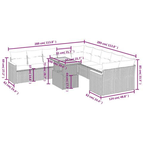 Set Divani Da Giardino 11 Pz Con Cuscini In Polyrattan Nero - Foto 2