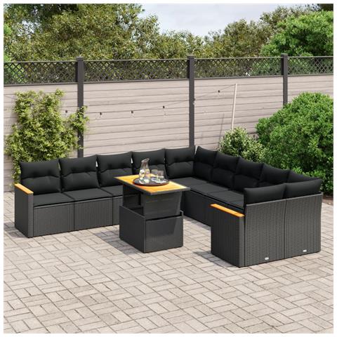 Set Divani Da Giardino 11 Pz Con Cuscini In Polyrattan Nero - Foto 3