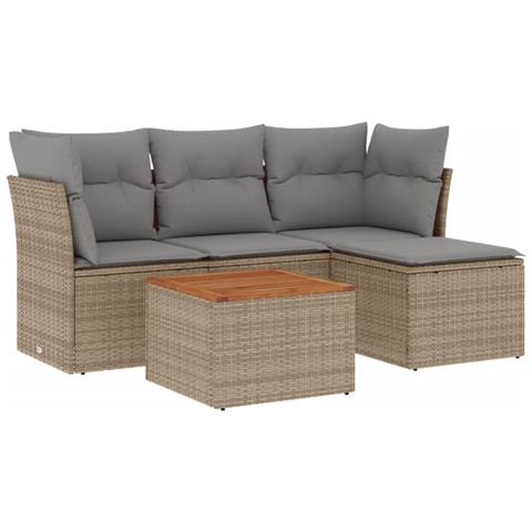 Set Divano da Giardino 5 pz con Cuscini Beige in Polyrattan - Foto 1