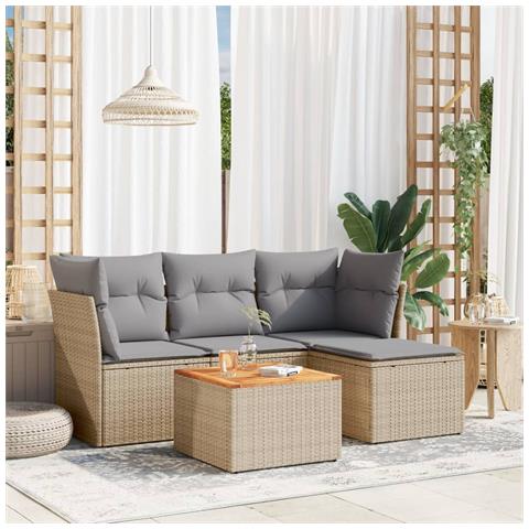 Set Divano da Giardino 5 pz con Cuscini Beige in Polyrattan - Foto 3