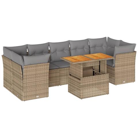 Set Divano Da Giardino 8 Pz Con Cuscini Beige In Polyrattan - Foto 2